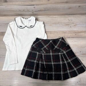 Hartstrings Black, White, and Red Tweed Skirt and White Long sleeve shirt Size 6